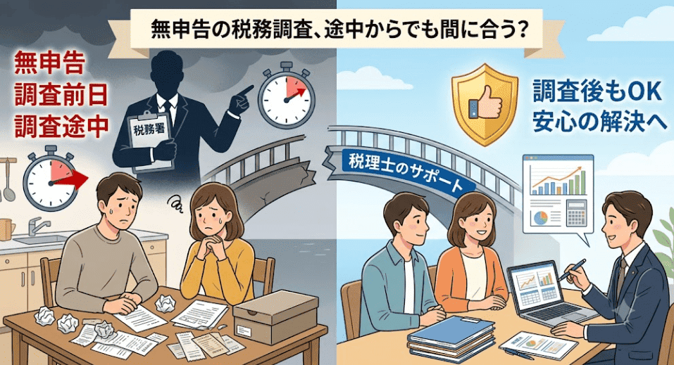 無申告の税務調査を途中から税理士に依頼する画像