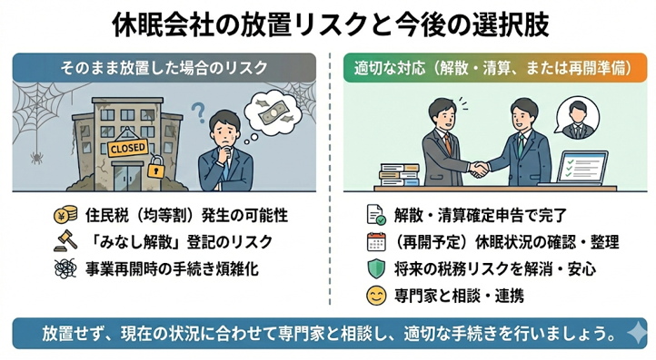 休眠会社の無申告のリスクと復活や解散・清算に関して
